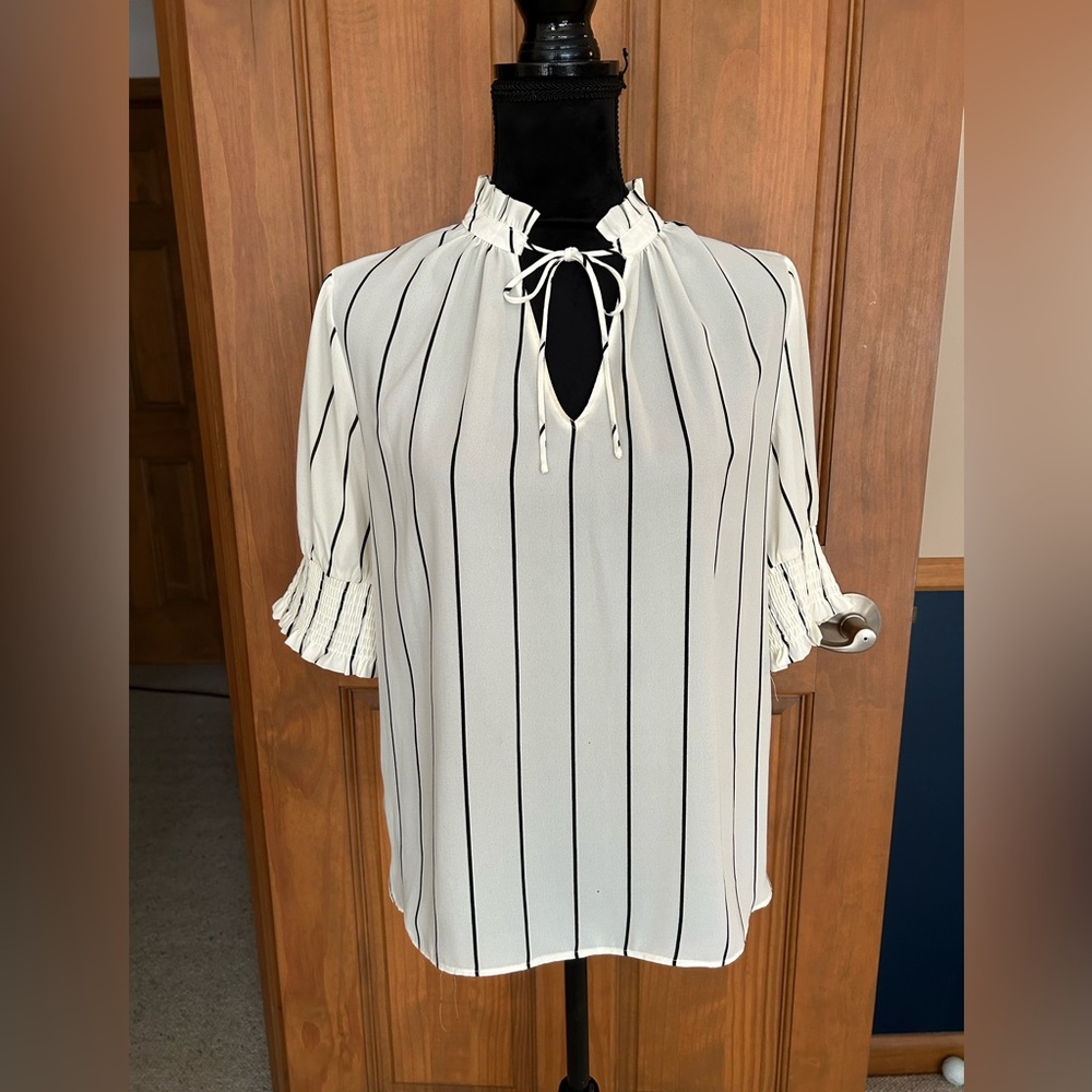 Cute Cream Blouse with Black Stripes